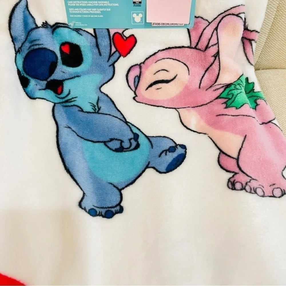NEW Disney Stitch and Angel Christmas Plush Throw Blanket Holiday Lights 50x70